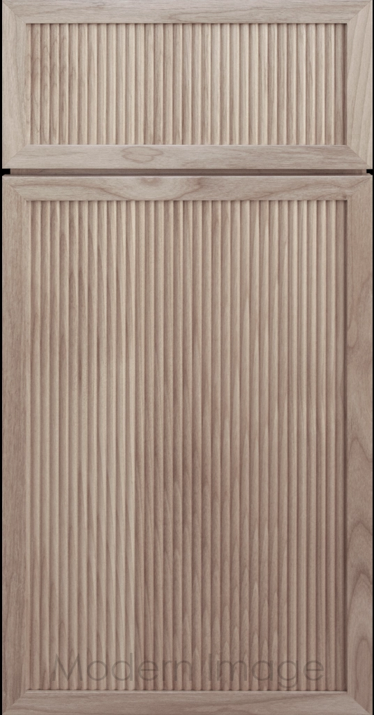 Arcadia Reed Cabinet in Ghost Matte stain, featuring a Narrow Frame and a Slim Fluted Center Panel.